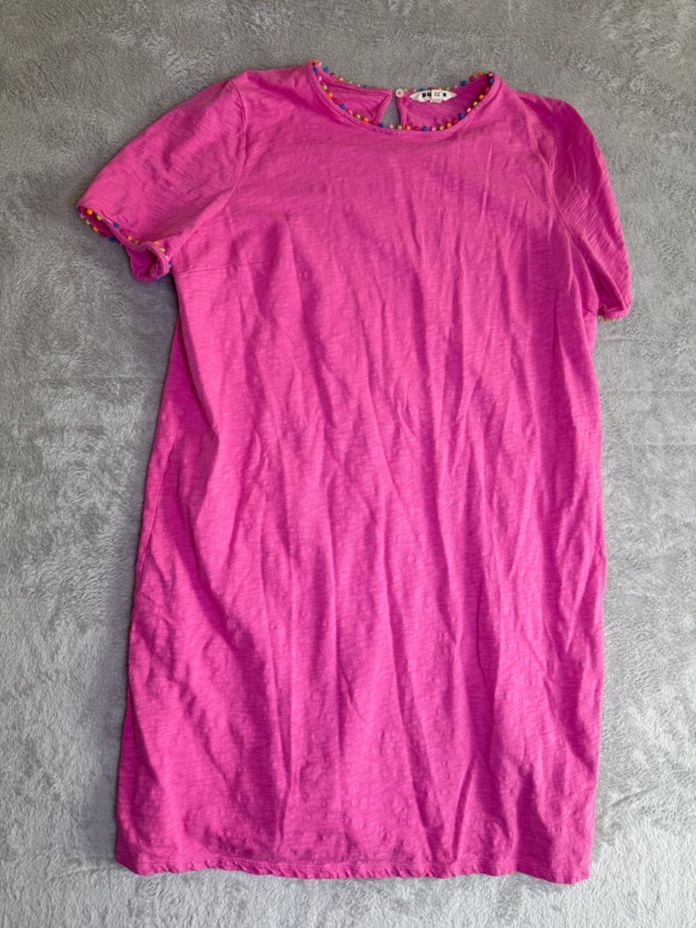 Boden Hot Pink Short Sleeve Shift Dress with Beaded Trim